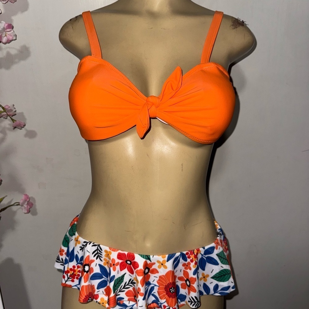 Vibrant Orange Bikini with Tie-Front Design